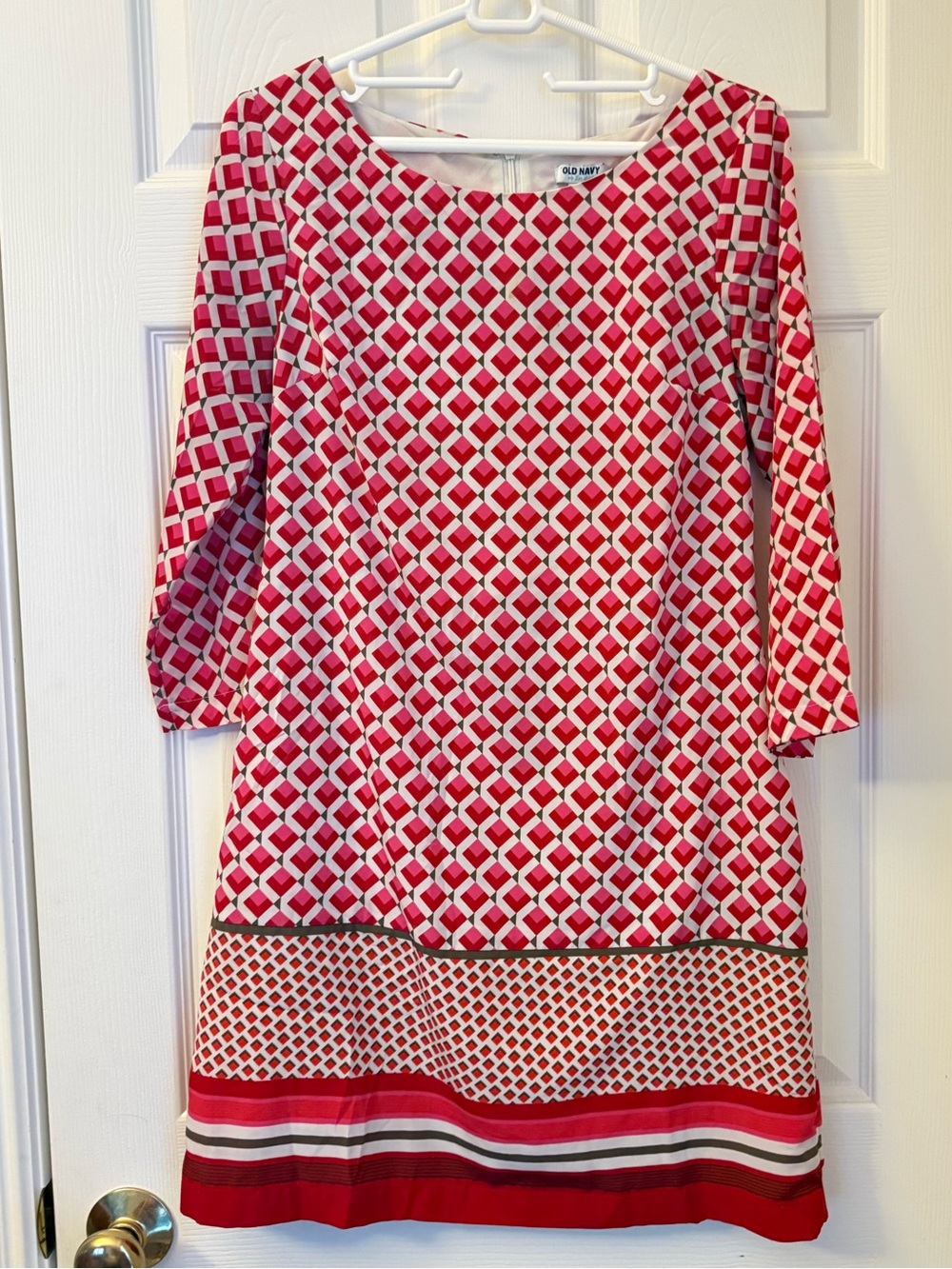 Old Navy Pink and Red Geometric Shift Dress